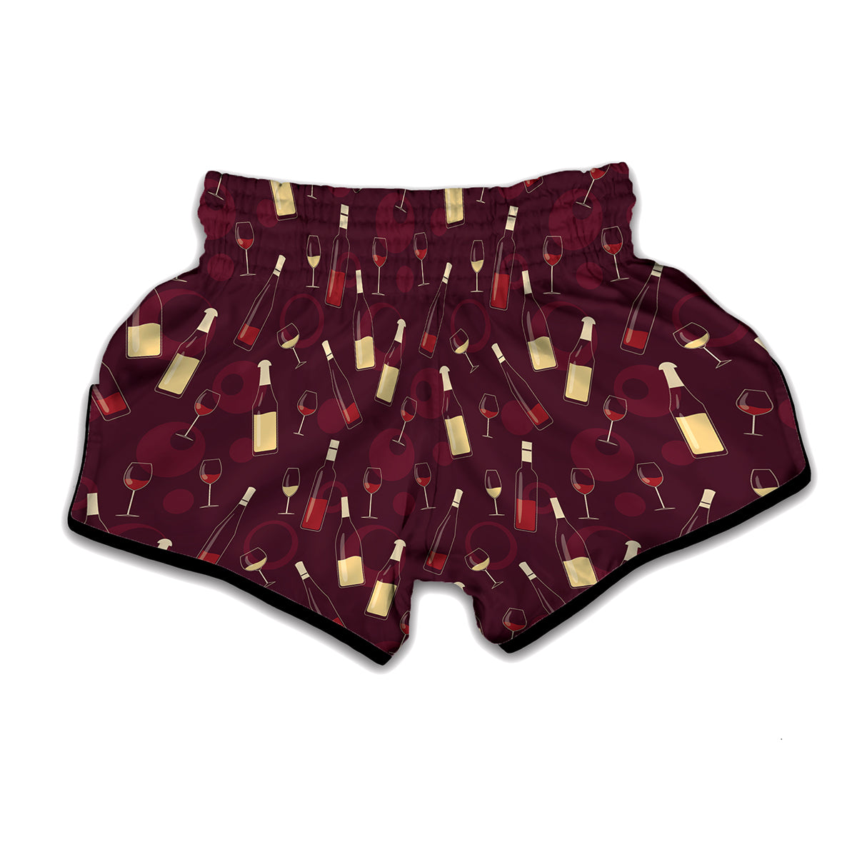 Glasses And Bottles Of Wine Print Muay Thai Boxing Shorts