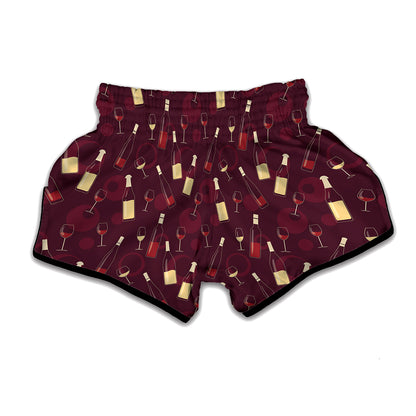 Glasses And Bottles Of Wine Print Muay Thai Boxing Shorts