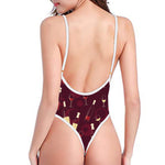 Glasses And Bottles Of Wine Print One Piece High Cut Swimsuit
