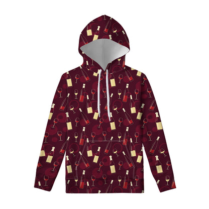 Glasses And Bottles Of Wine Print Pullover Hoodie