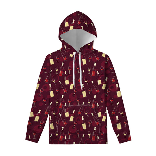 Glasses And Bottles Of Wine Print Pullover Hoodie