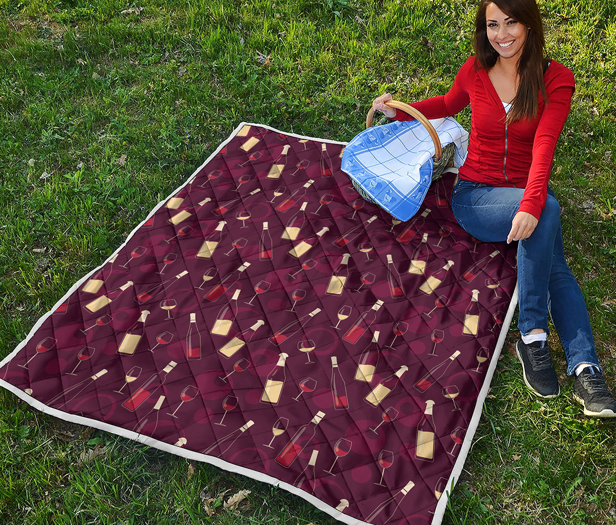 Glasses And Bottles Of Wine Print Quilt