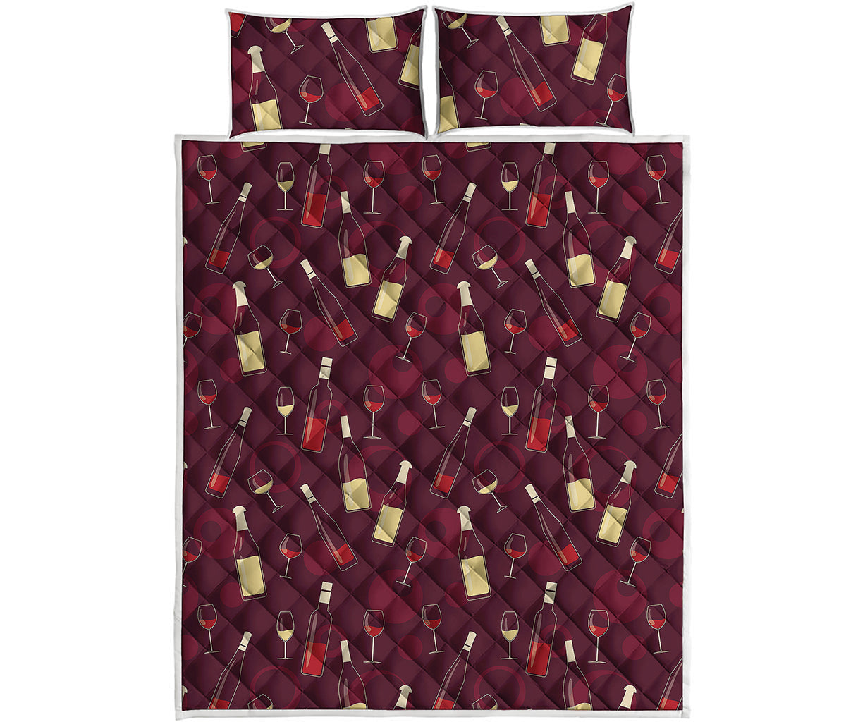 Glasses And Bottles Of Wine Print Quilt Bed Set