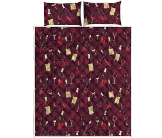 Glasses And Bottles Of Wine Print Quilt Bed Set