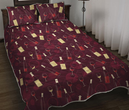 Glasses And Bottles Of Wine Print Quilt Bed Set