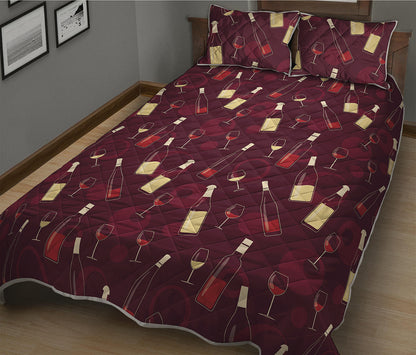 Glasses And Bottles Of Wine Print Quilt Bed Set