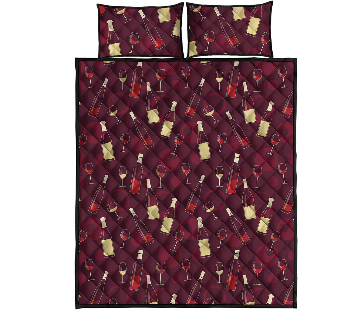 Glasses And Bottles Of Wine Print Quilt Bed Set