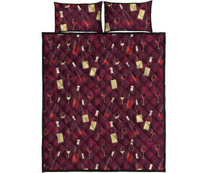 Glasses And Bottles Of Wine Print Quilt Bed Set