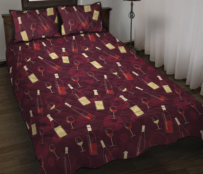 Glasses And Bottles Of Wine Print Quilt Bed Set