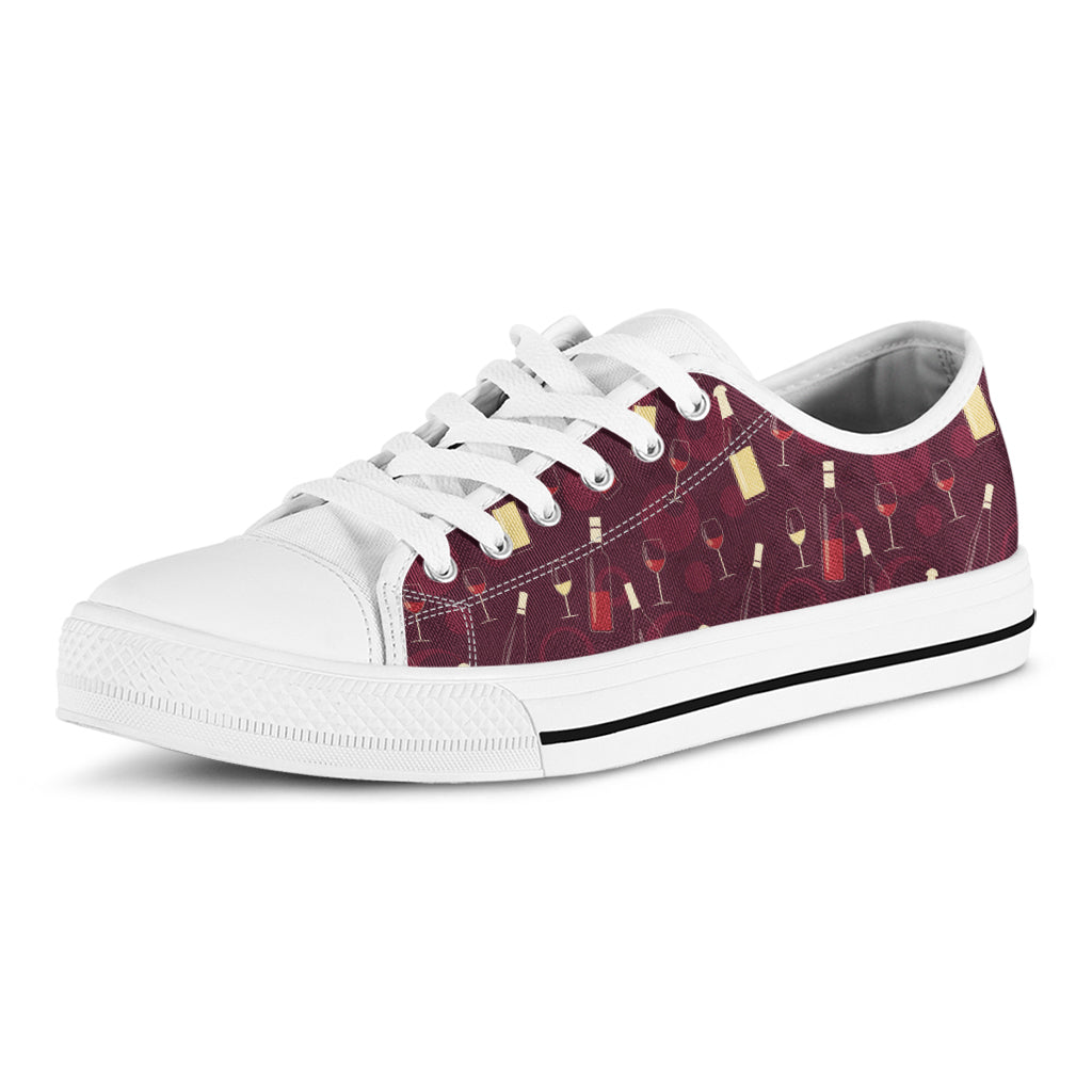 Glasses And Bottles Of Wine Print White Low Top Shoes