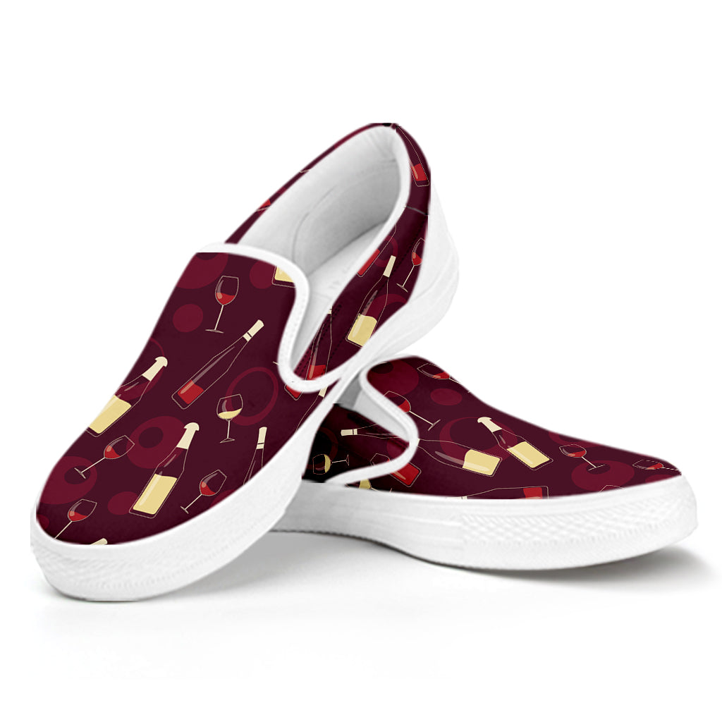 Glasses And Bottles Of Wine Print White Slip On Shoes