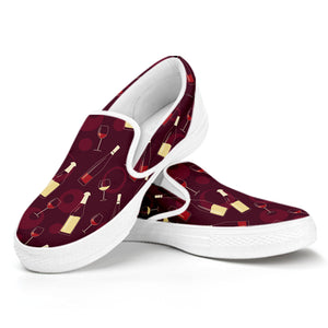 Glasses And Bottles Of Wine Print White Slip On Shoes