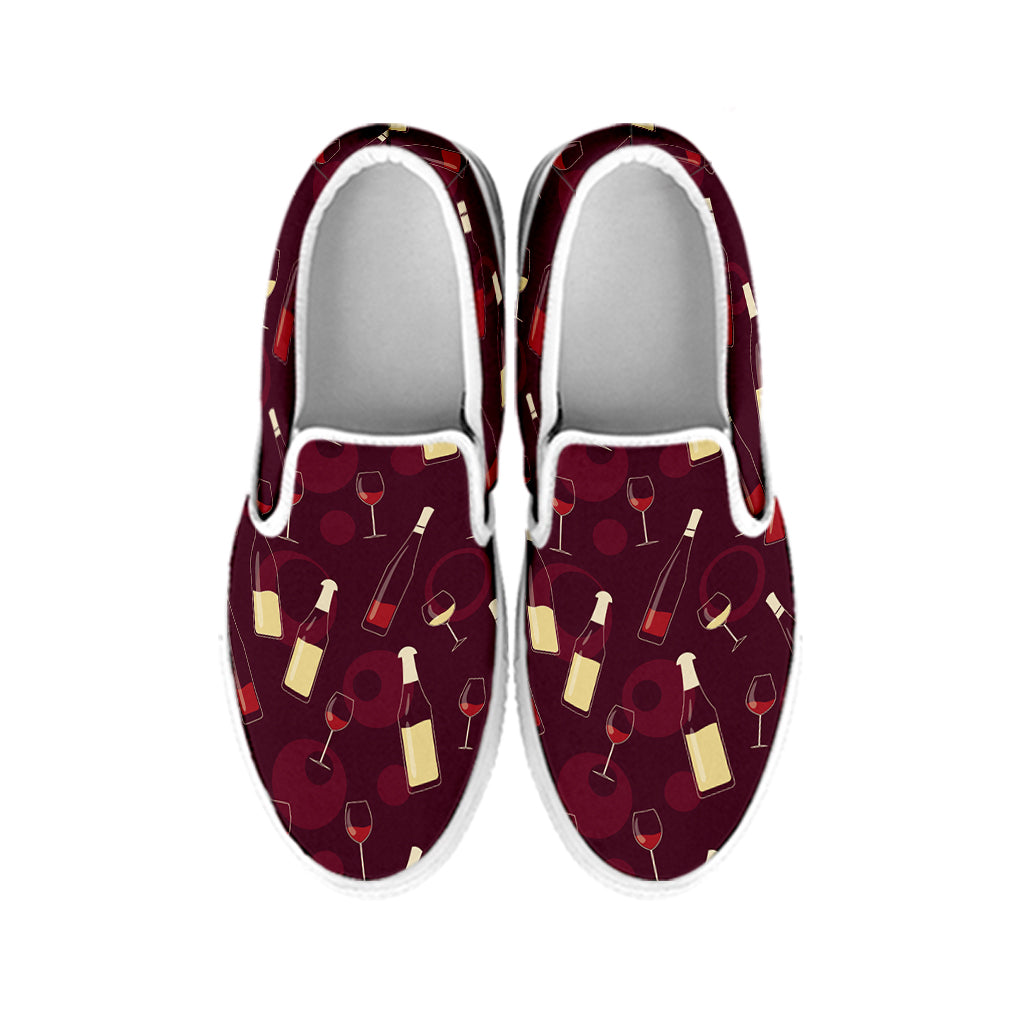 Glasses And Bottles Of Wine Print White Slip On Shoes