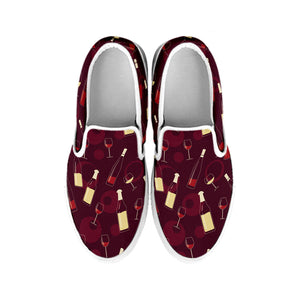 Glasses And Bottles Of Wine Print White Slip On Shoes