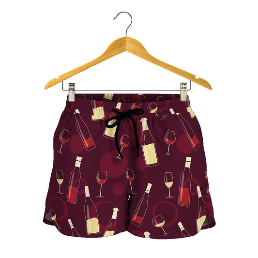 Glasses And Bottles Of Wine Print Women's Shorts