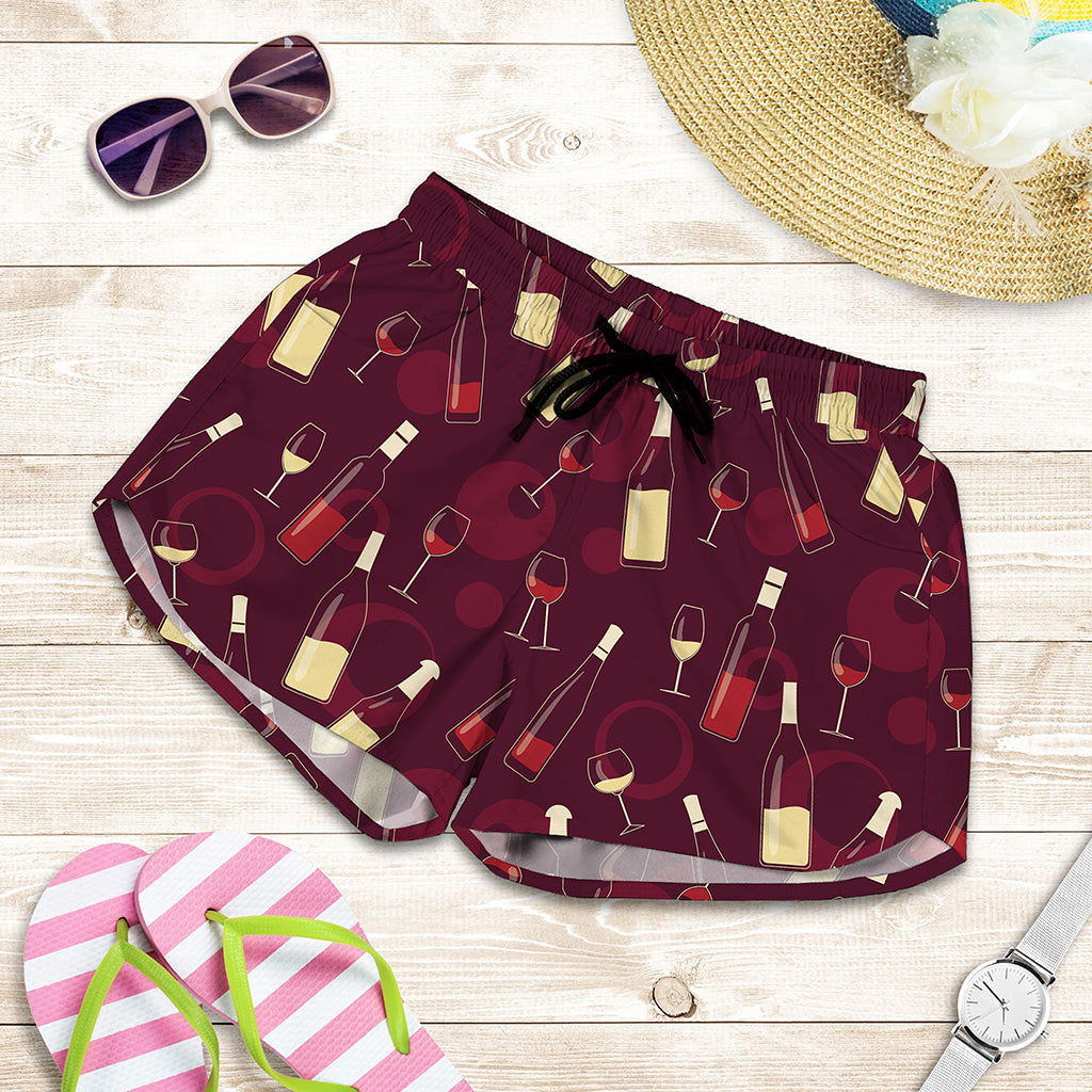Glasses And Bottles Of Wine Print Women's Shorts