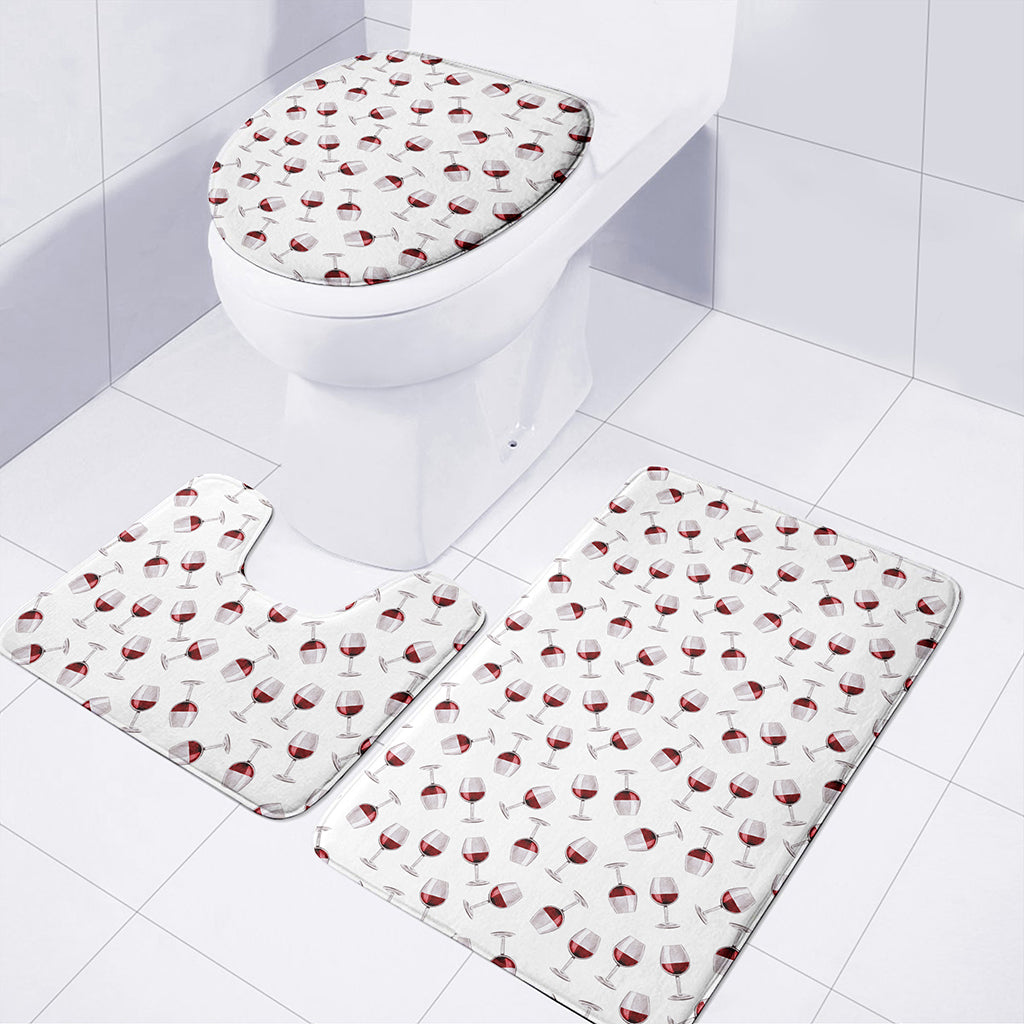 Glasses Of Wine Pattern Print 3 Piece Bath Mat Set