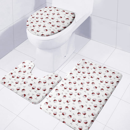 Glasses Of Wine Pattern Print 3 Piece Bath Mat Set