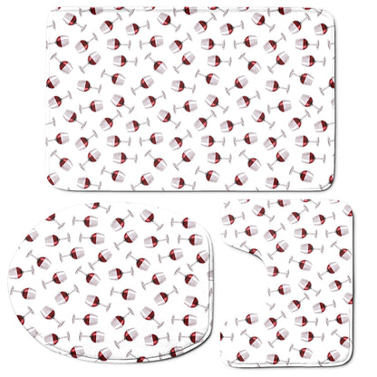 Glasses Of Wine Pattern Print 3 Piece Bath Mat Set