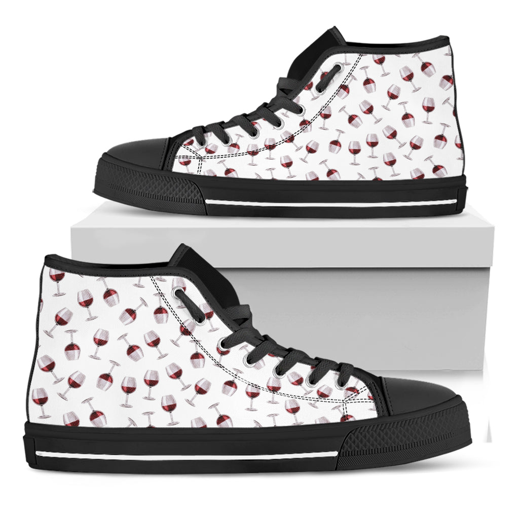 Glasses Of Wine Pattern Print Black High Top Shoes
