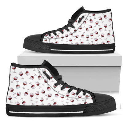 Glasses Of Wine Pattern Print Black High Top Shoes