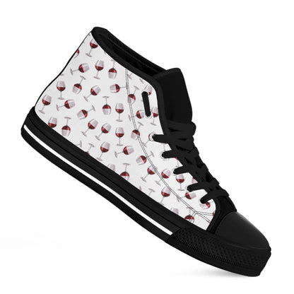 Glasses Of Wine Pattern Print Black High Top Shoes