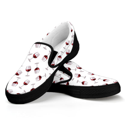 Glasses Of Wine Pattern Print Black Slip On Shoes