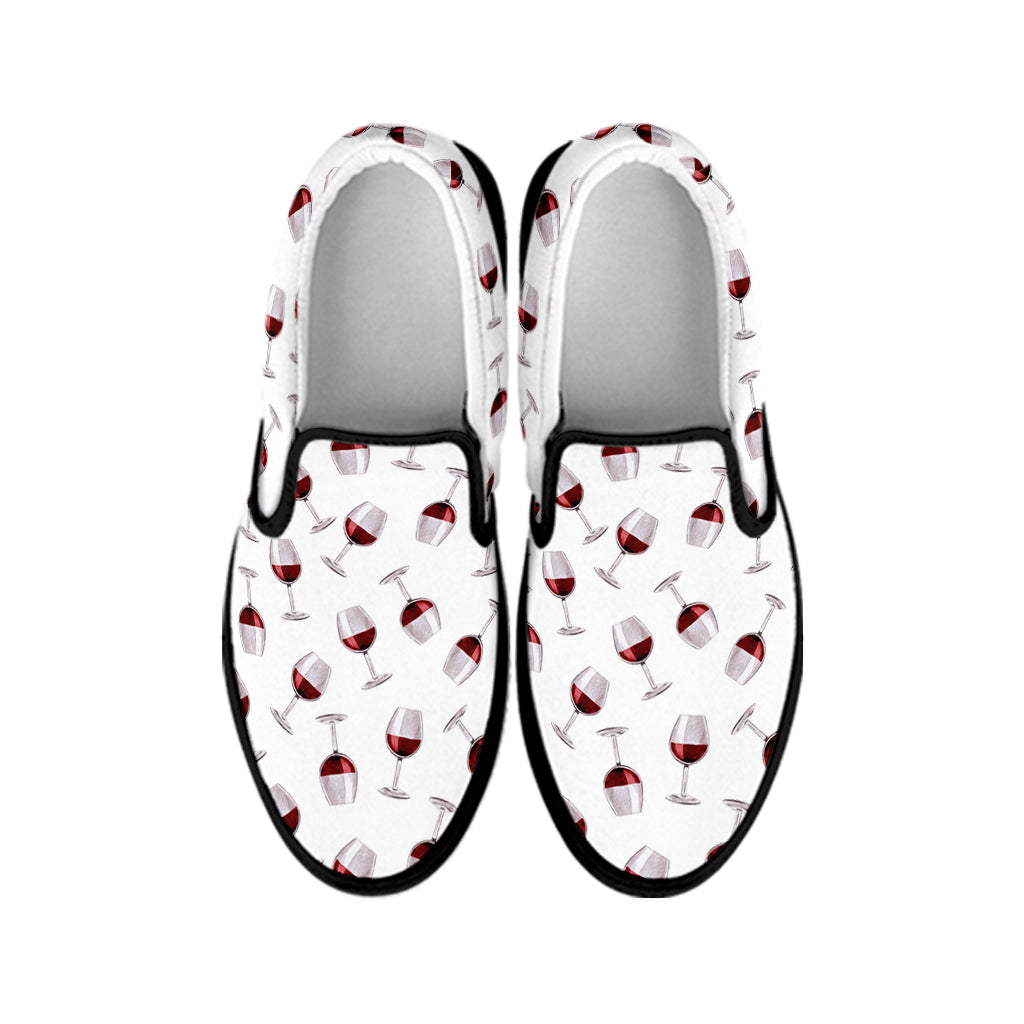 Glasses Of Wine Pattern Print Black Slip On Shoes