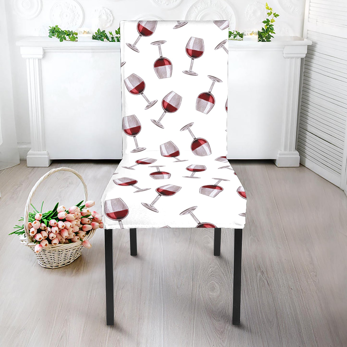 Glasses Of Wine Pattern Print Dining Chair Slipcover