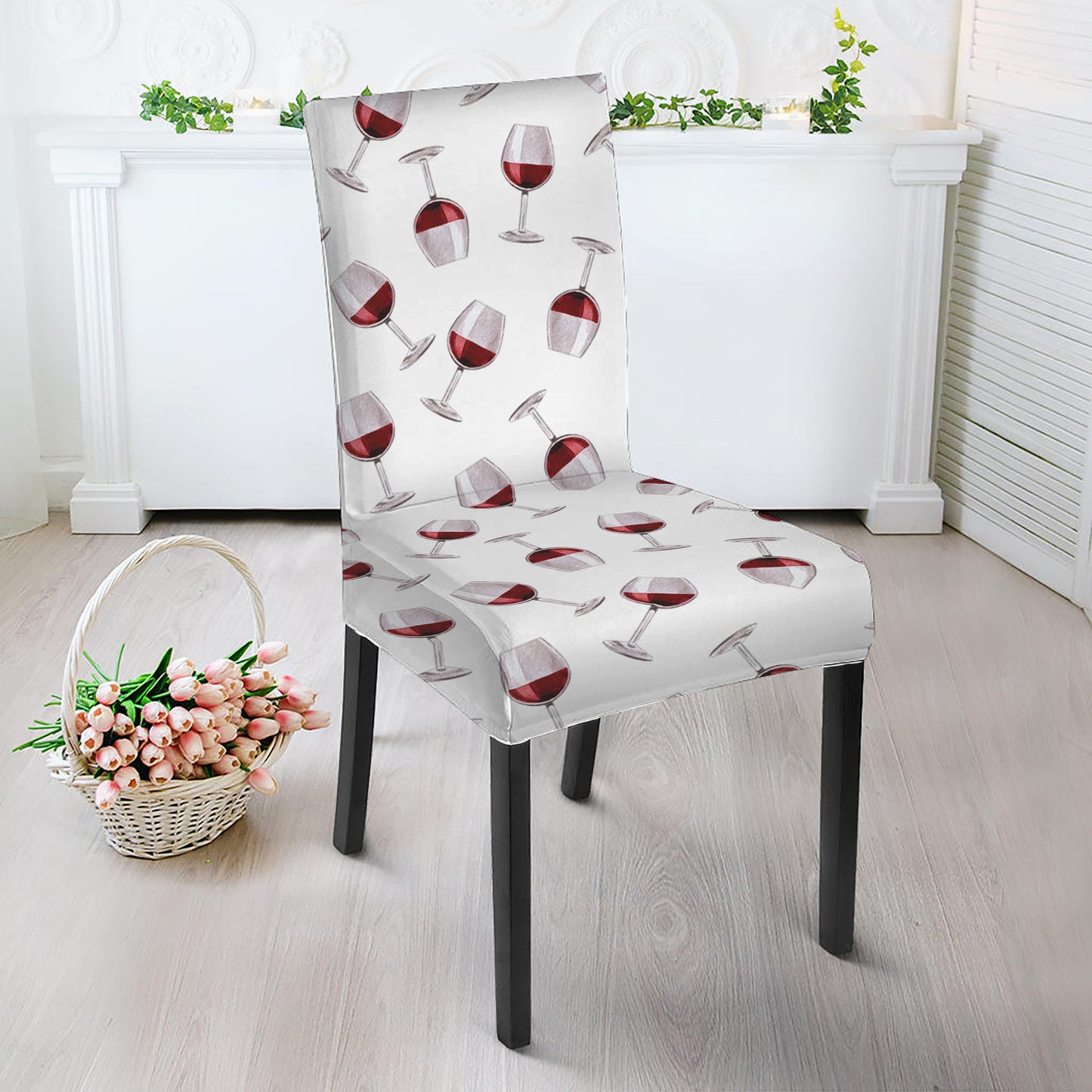 Glasses Of Wine Pattern Print Dining Chair Slipcover