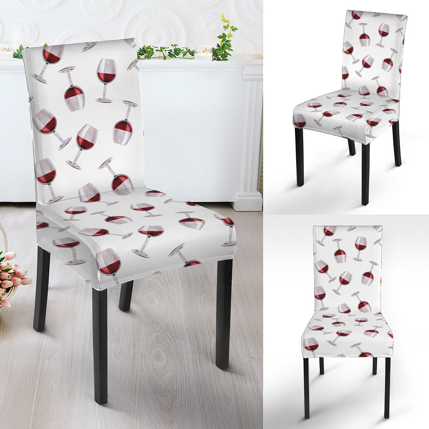 Glasses Of Wine Pattern Print Dining Chair Slipcover