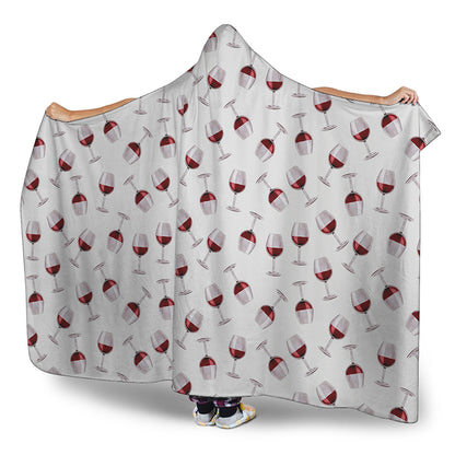 Glasses Of Wine Pattern Print Hooded Blanket