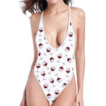 Glasses Of Wine Pattern Print One Piece High Cut Swimsuit