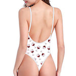 Glasses Of Wine Pattern Print One Piece High Cut Swimsuit