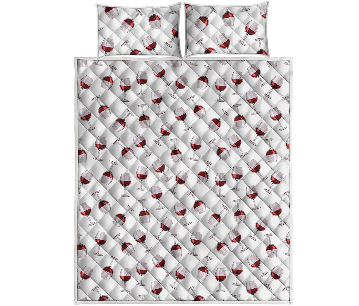 Glasses Of Wine Pattern Print Quilt Bed Set