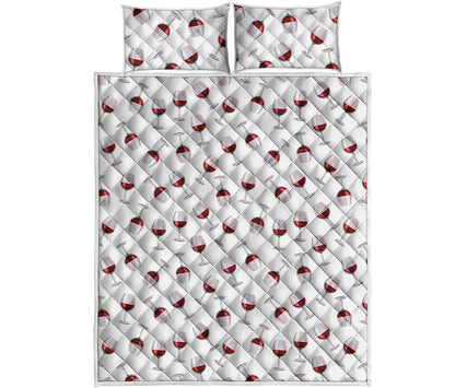 Glasses Of Wine Pattern Print Quilt Bed Set