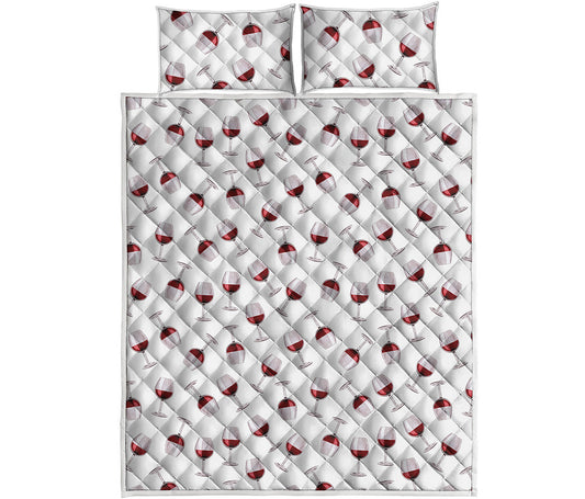 Glasses Of Wine Pattern Print Quilt Bed Set