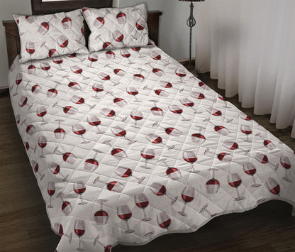 Glasses Of Wine Pattern Print Quilt Bed Set