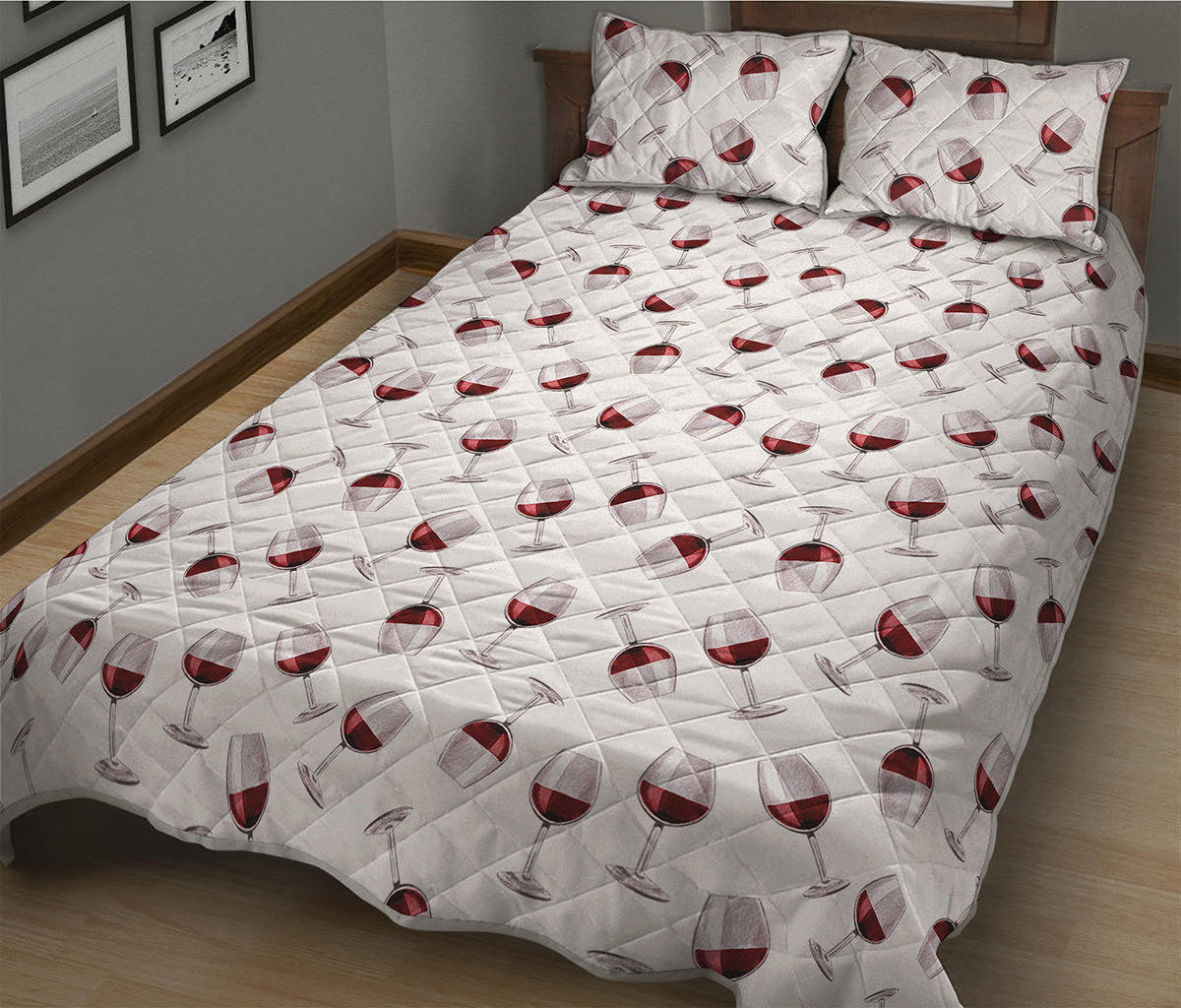 Glasses Of Wine Pattern Print Quilt Bed Set