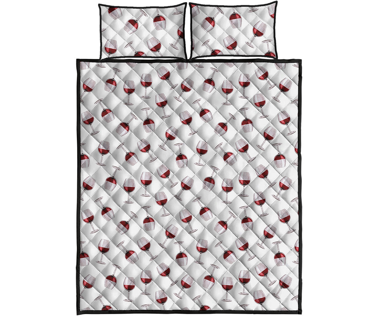Glasses Of Wine Pattern Print Quilt Bed Set