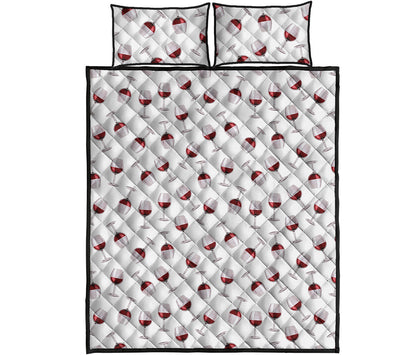 Glasses Of Wine Pattern Print Quilt Bed Set