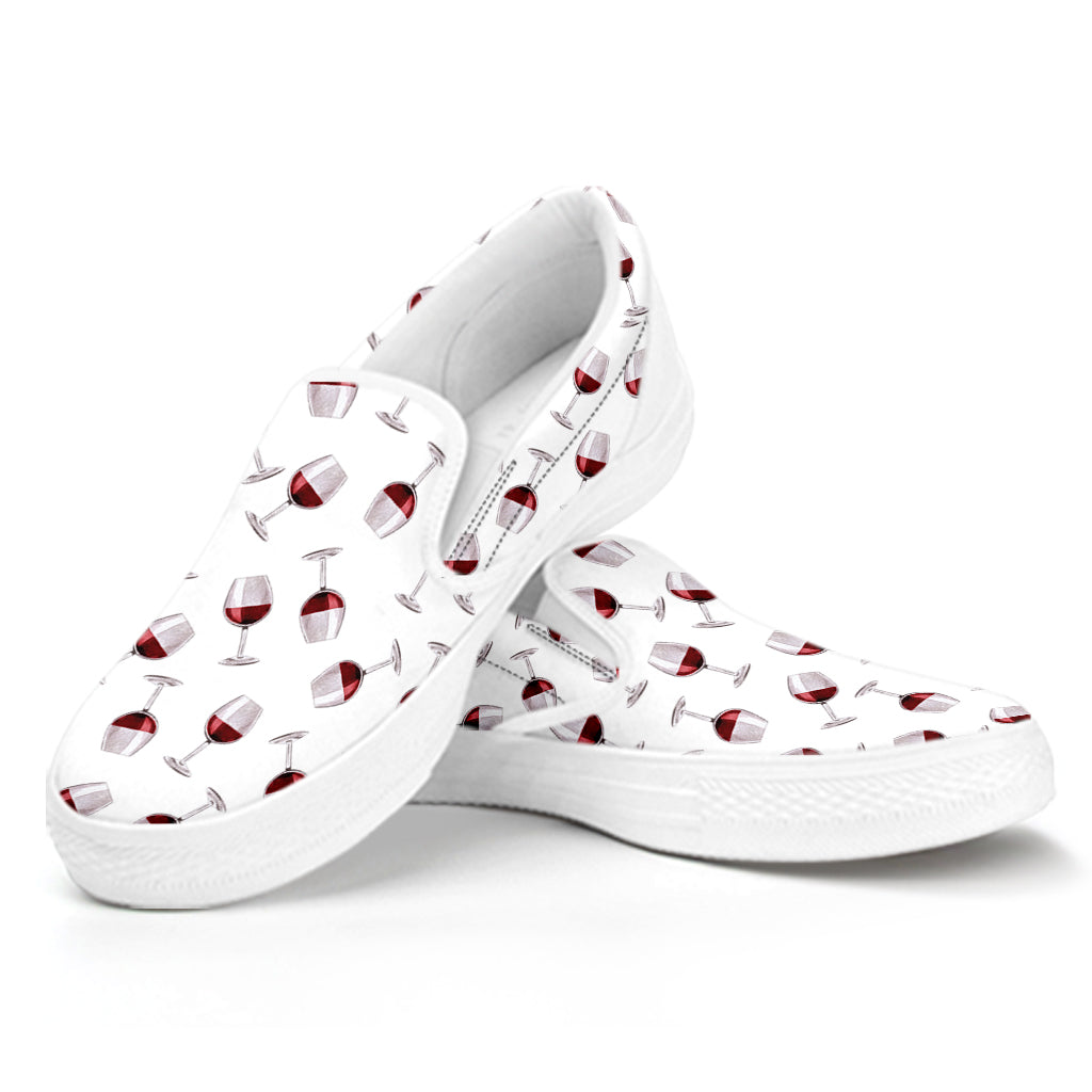 Glasses Of Wine Pattern Print White Slip On Shoes