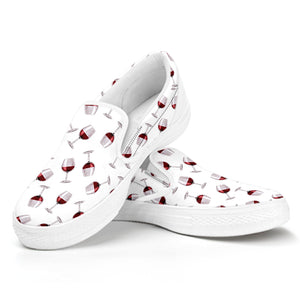 Glasses Of Wine Pattern Print White Slip On Shoes