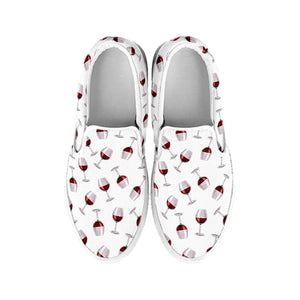 Glasses Of Wine Pattern Print White Slip On Shoes