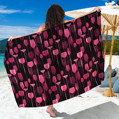 Glasses Of Wine Print Beach Sarong Wrap