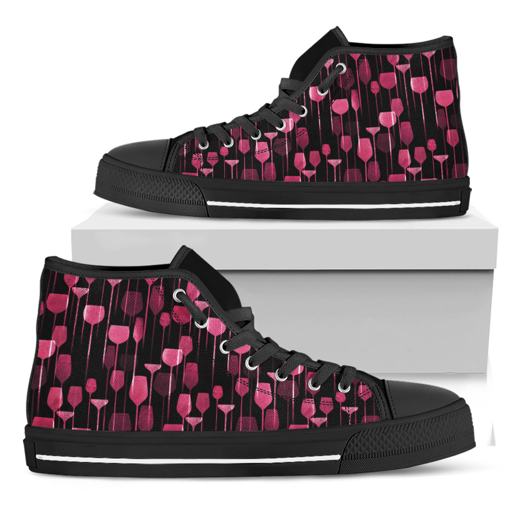Glasses Of Wine Print Black High Top Shoes