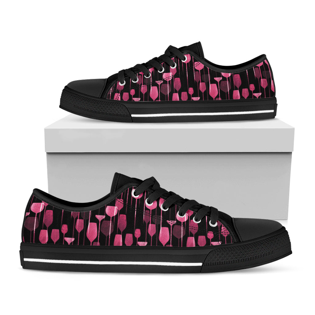 Glasses Of Wine Print Black Low Top Shoes