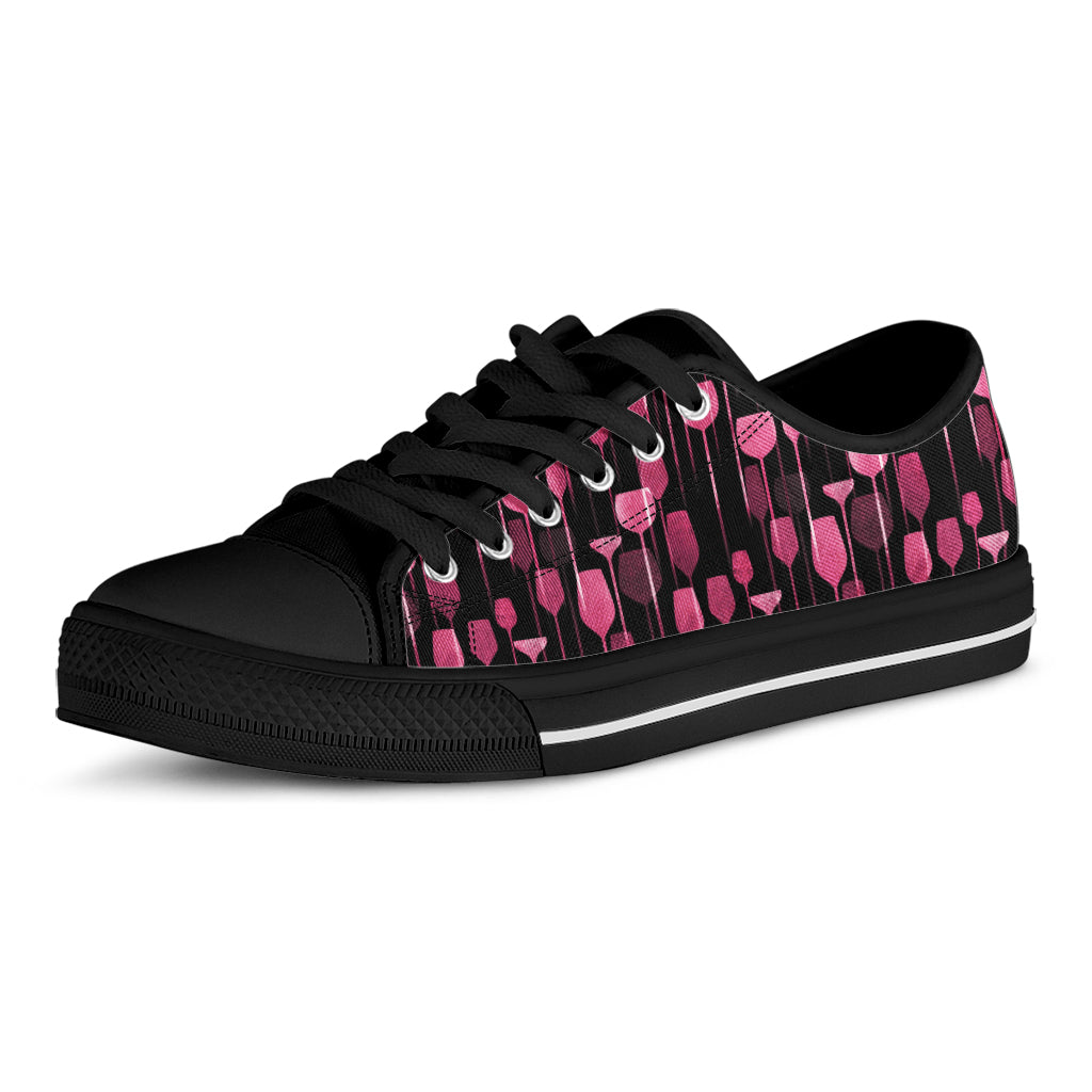 Glasses Of Wine Print Black Low Top Shoes