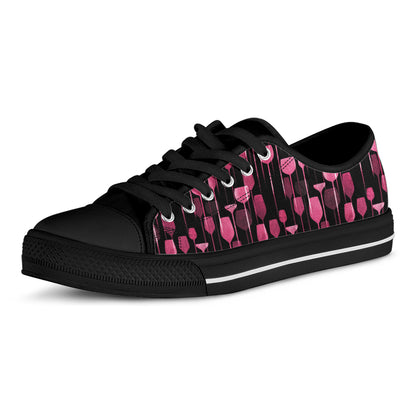Glasses Of Wine Print Black Low Top Shoes