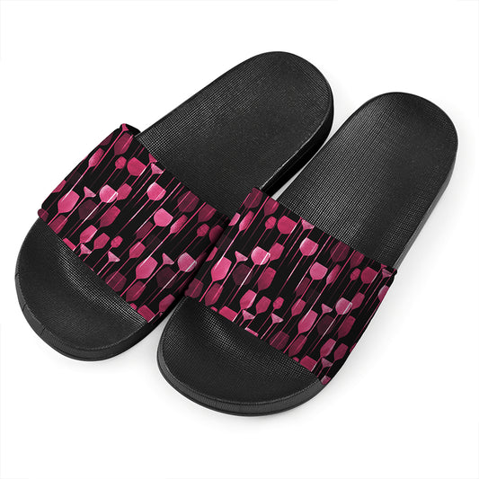 Glasses Of Wine Print Black Slide Sandals